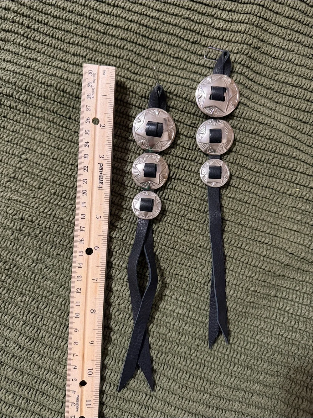 Saddle Tramp Silver Concho Black Leather Tassel Earrings - Black & Silver